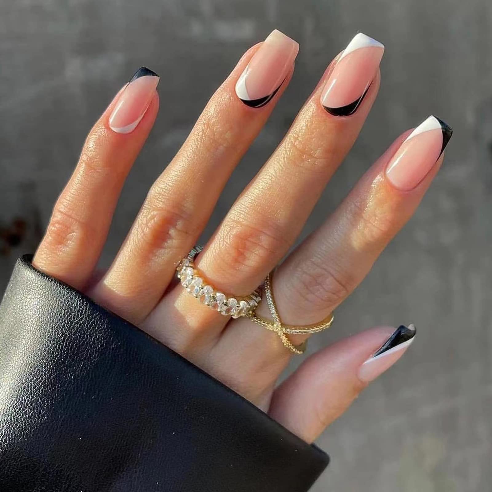 Valentine’s Day Press on Nails Black and White French Tip Press on False Nail…