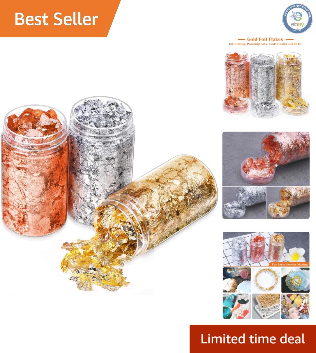 Crafting Essential: Gold, Silver & Copper Foil Flakes in Durable Storage Box