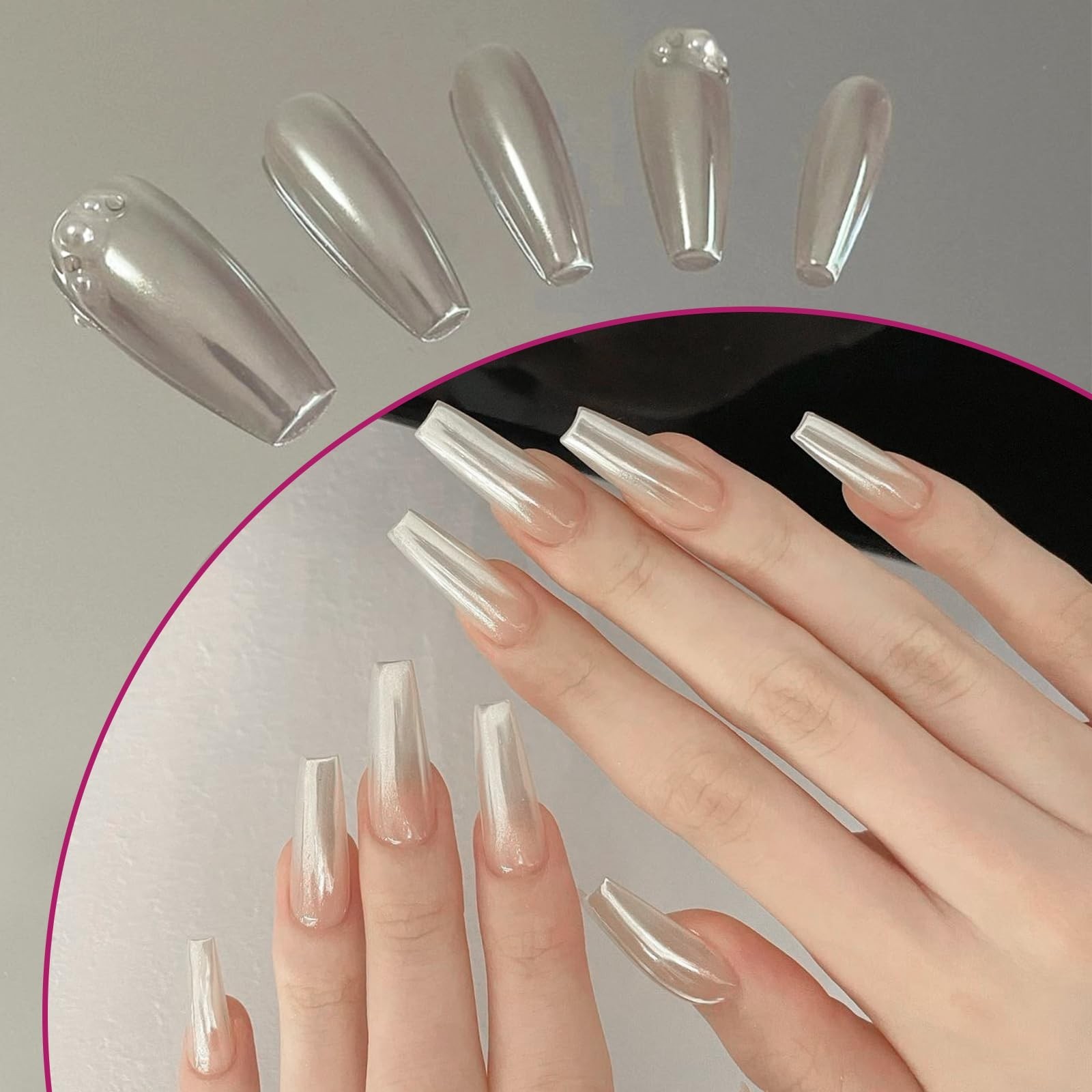 24 Jars Holographic Nail Powder Kit – White Pearl & Gold Mirror Effect for Nail