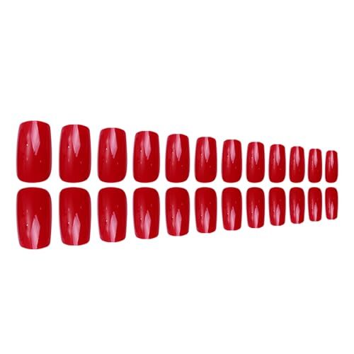 Red Press on Nails Short Square Fake Nails Classic Red Glossy Handmade color-2