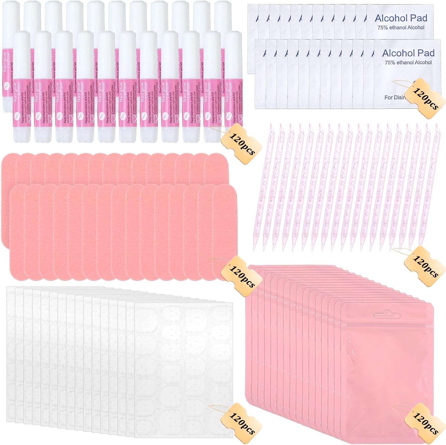 Disposable Press On Nail Prep Kit With Holographic Packaging Bags For Salon Use