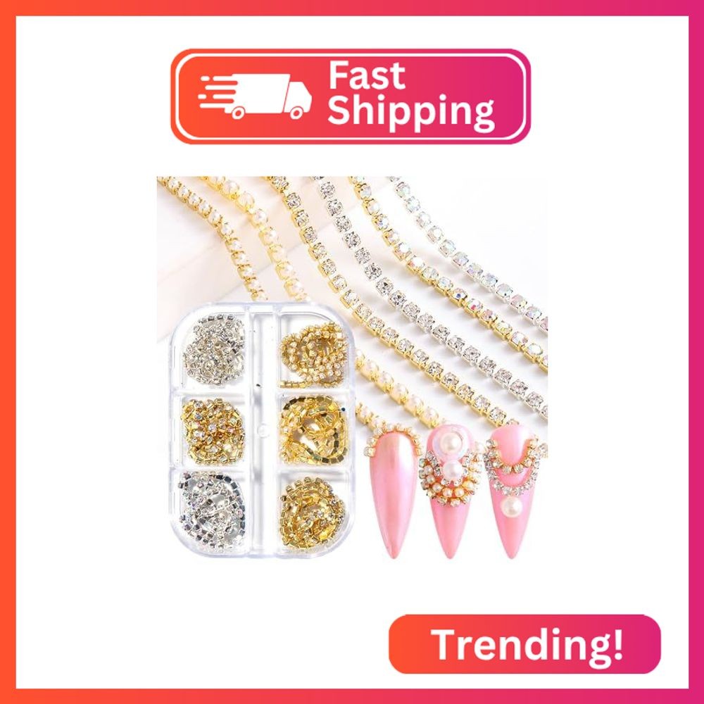 JERCLITY 1 Box 6 Strips Nail Chains for Nail Art Gold Silver Alloy Metal Nail Ar
