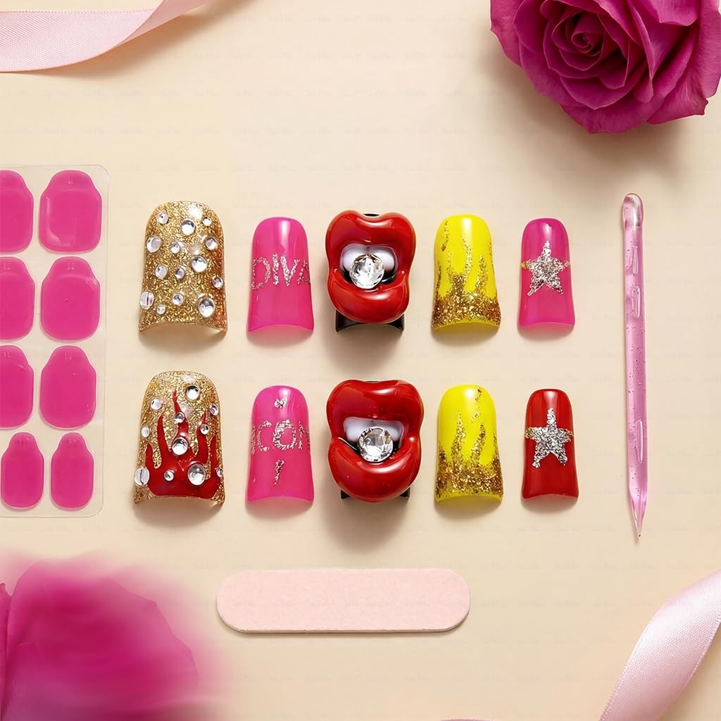 IntoVibes 10 Pieces Luxury Acrylic Press On Nails Short Handmade Duck Nails, …