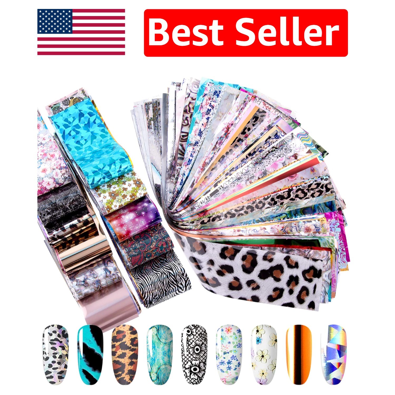 Self-Adhesive Nail Art Foils: 300 Sheets of Floral & Starry Designs for Easy Use