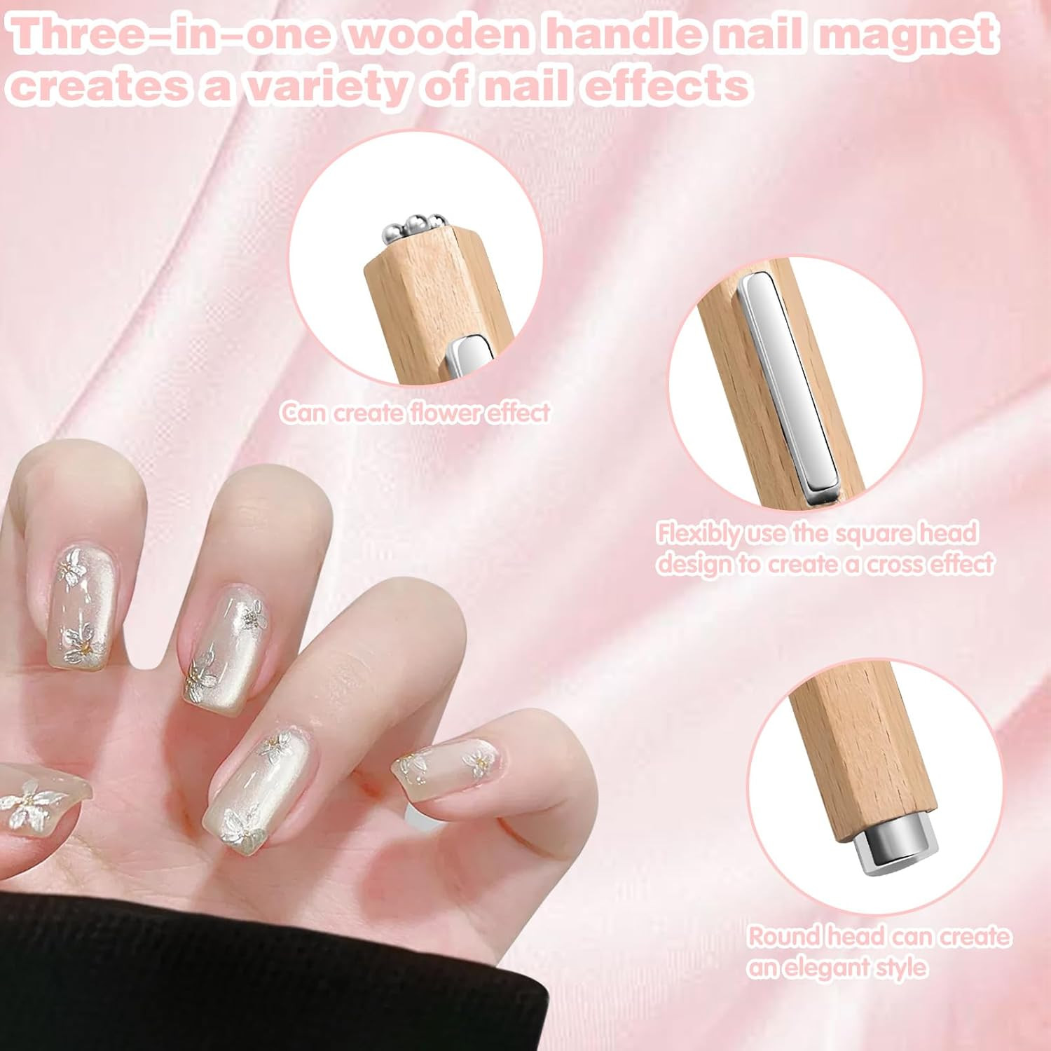 3 in 1 Wooden Handle Nail Magnet Cat Eye Magnet, Versatile Magnet Tool for Nails