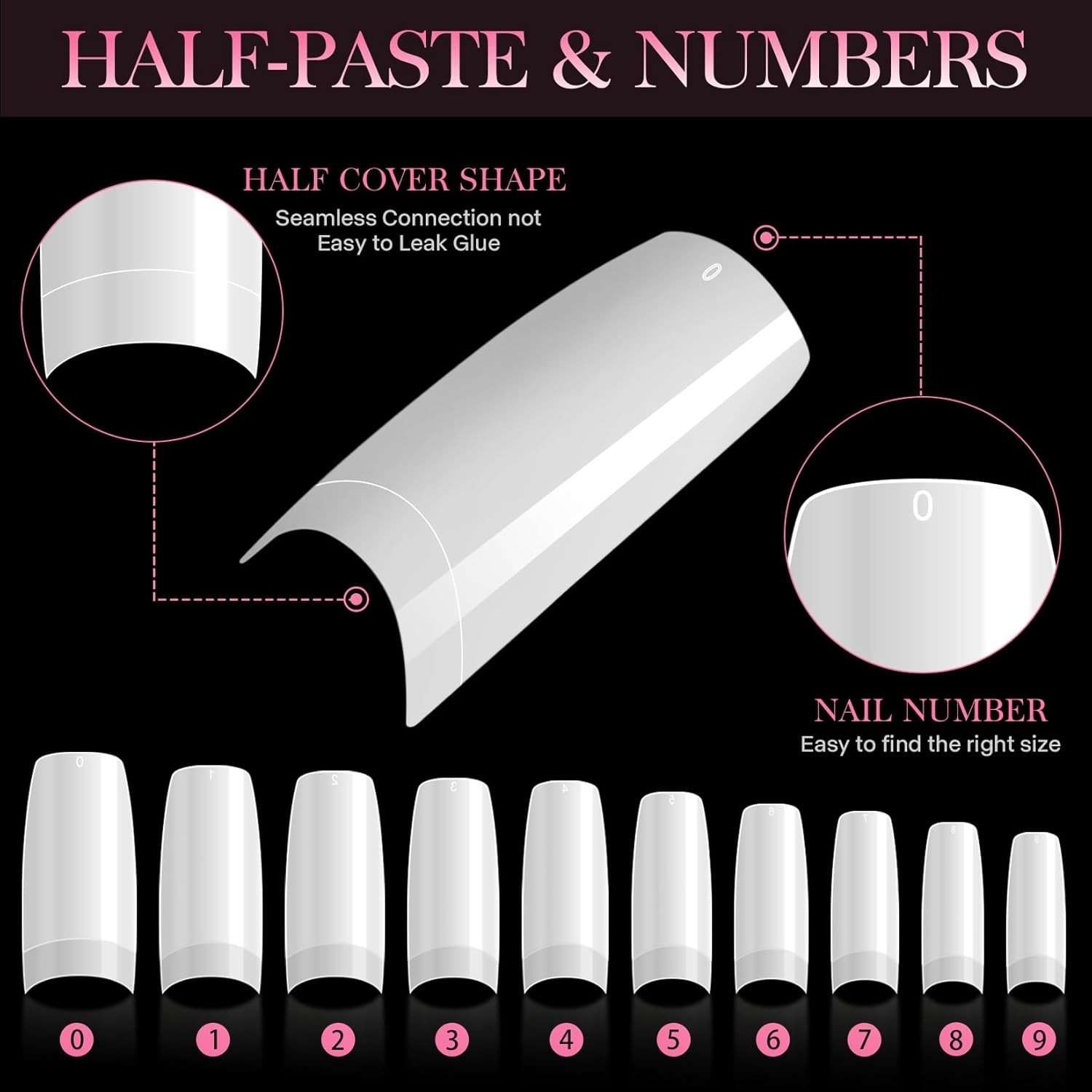 Perfect Length 500 Pcs Acrylic Nail Tips – 10 Sizes for Salon Quality Results