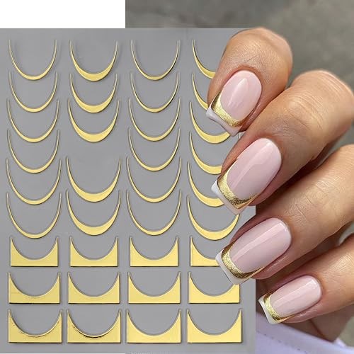 6 Sheets French Tip Nail Art Stickers 3D Self-Adhesive Metal Strip french lines