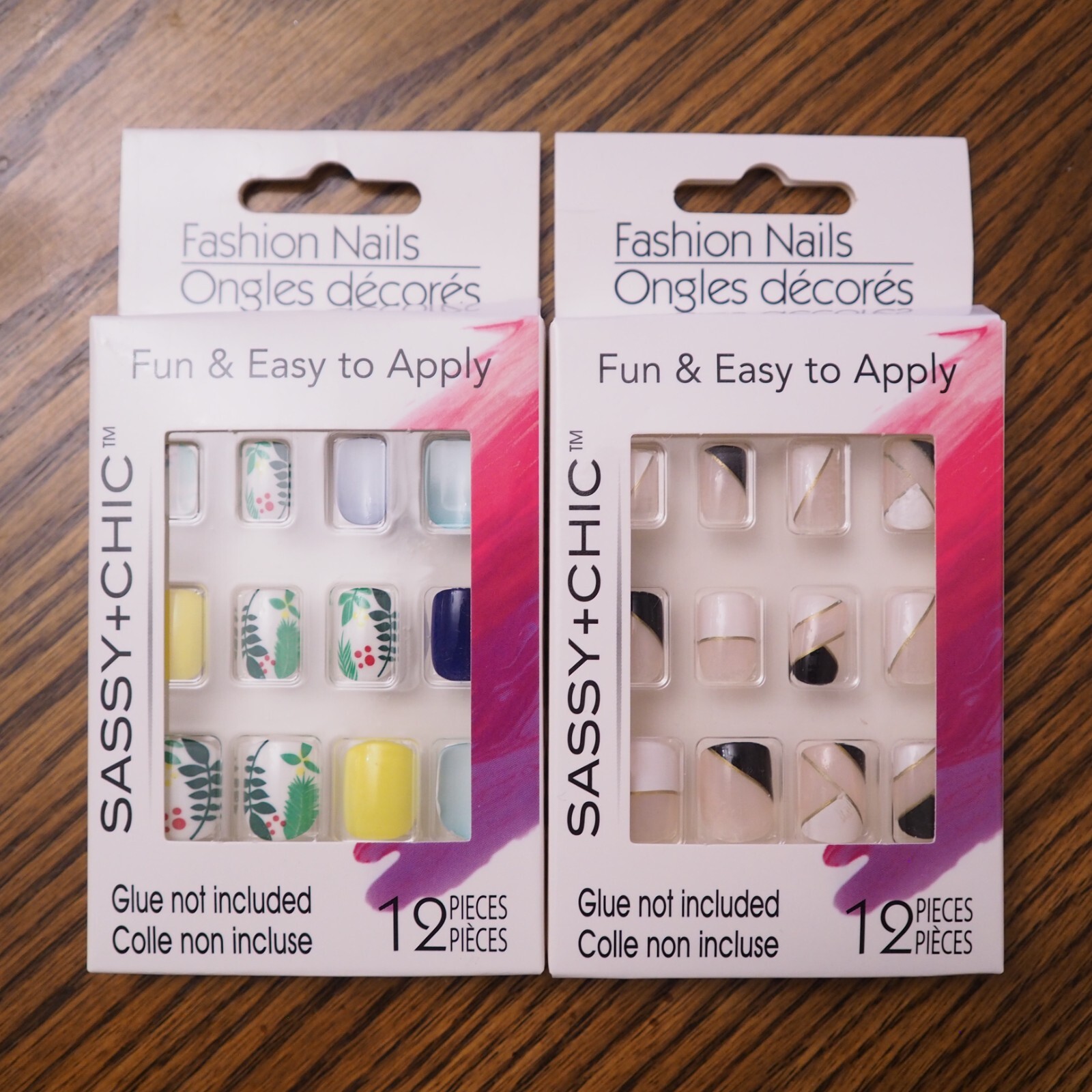 Set of 2 New SASSY + CHIC Fun & Easy to Apply 12 Piece Fashion Nails