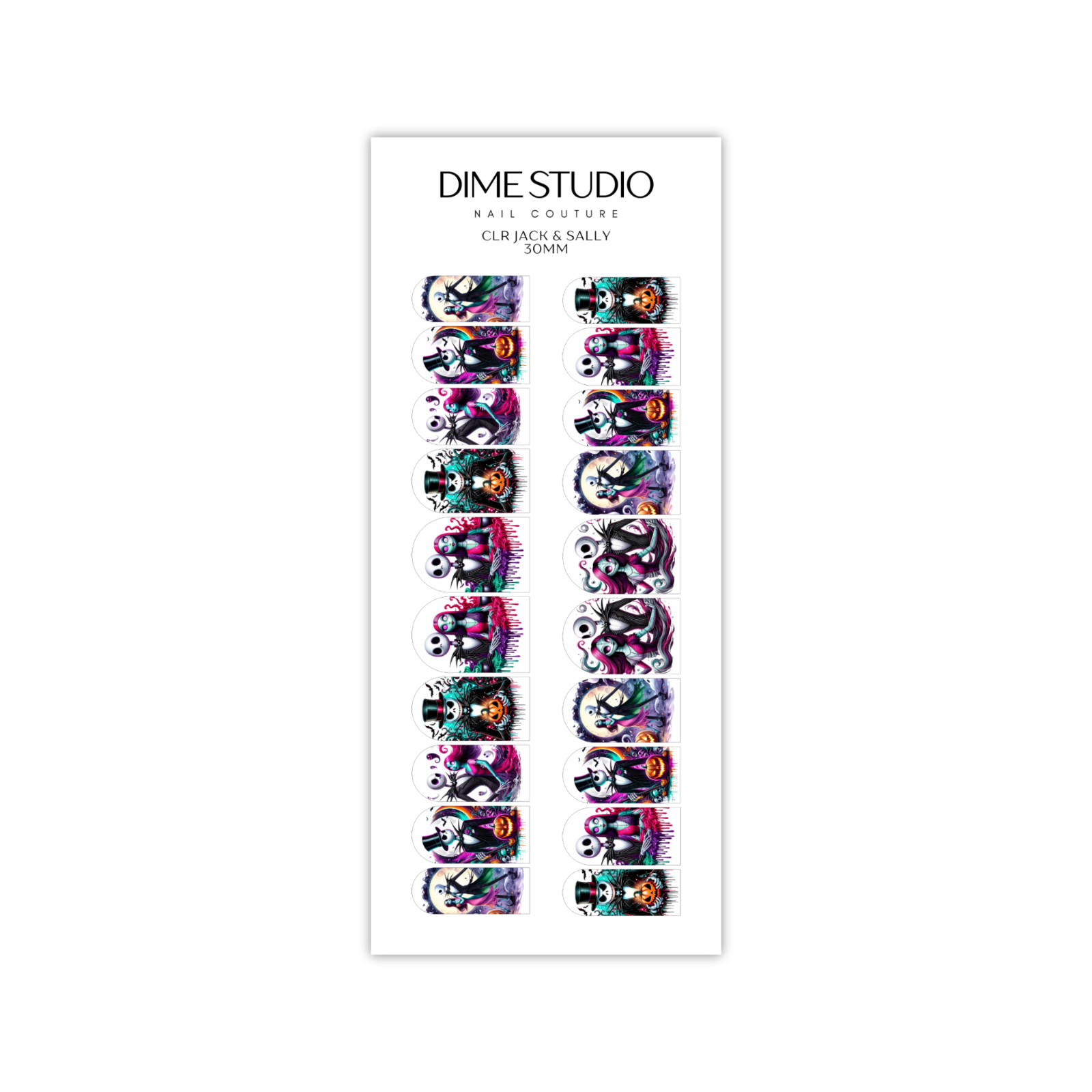 Colorful Jack & Sally Halloween Nail Decals Clear Water Transfer Nail Wraps