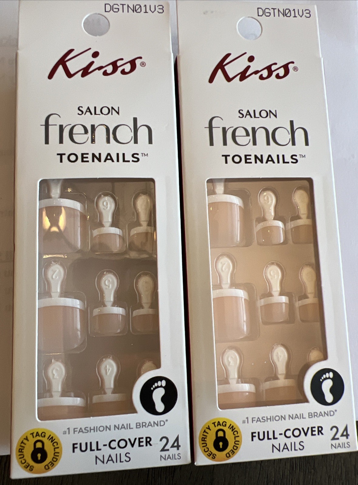 2x~Kiss Salon French Pedicure ~Artificial Fake 24 Glue-On Toe Nails DGTN01v3~New