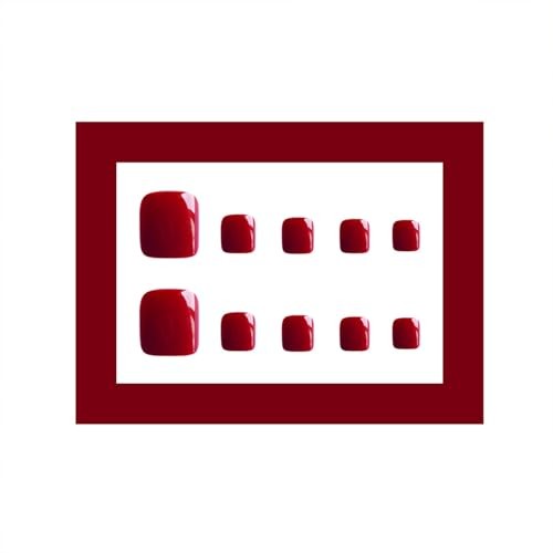 Wine Red Press On Toenails Glossy Solid Color Short Square Fake Toe Nails Red2
