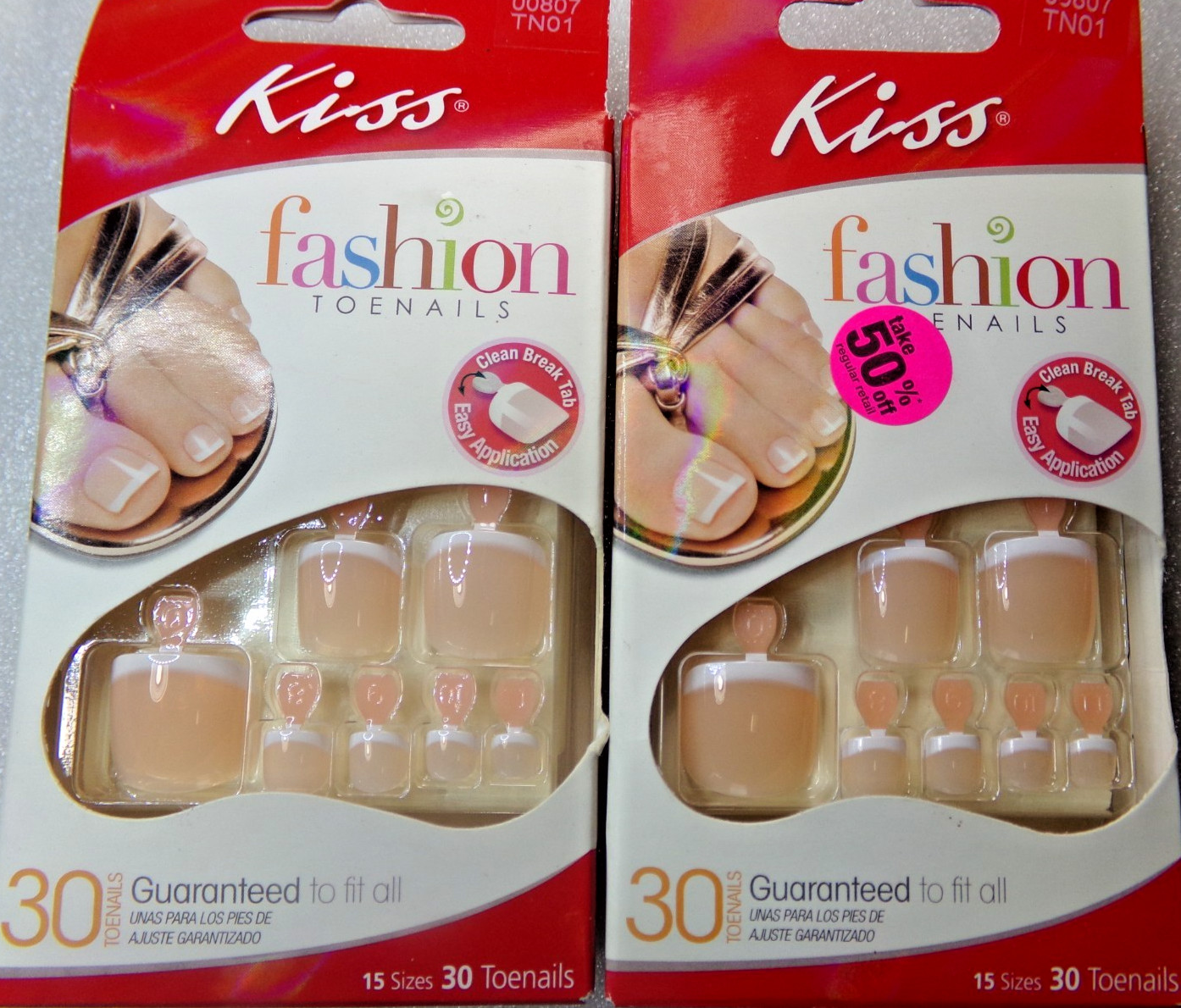 Lot of 2 Packs Kiss Toenails French Bermuda Glue-On