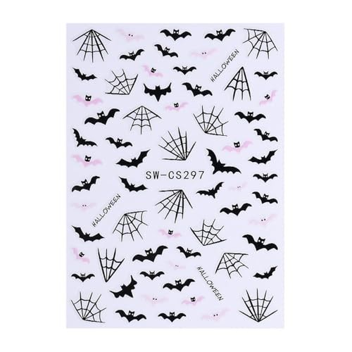 Halloween Nail Stickers 3D Self-Adhesive Nail Art – 3PCS Skull Bat Spider White
