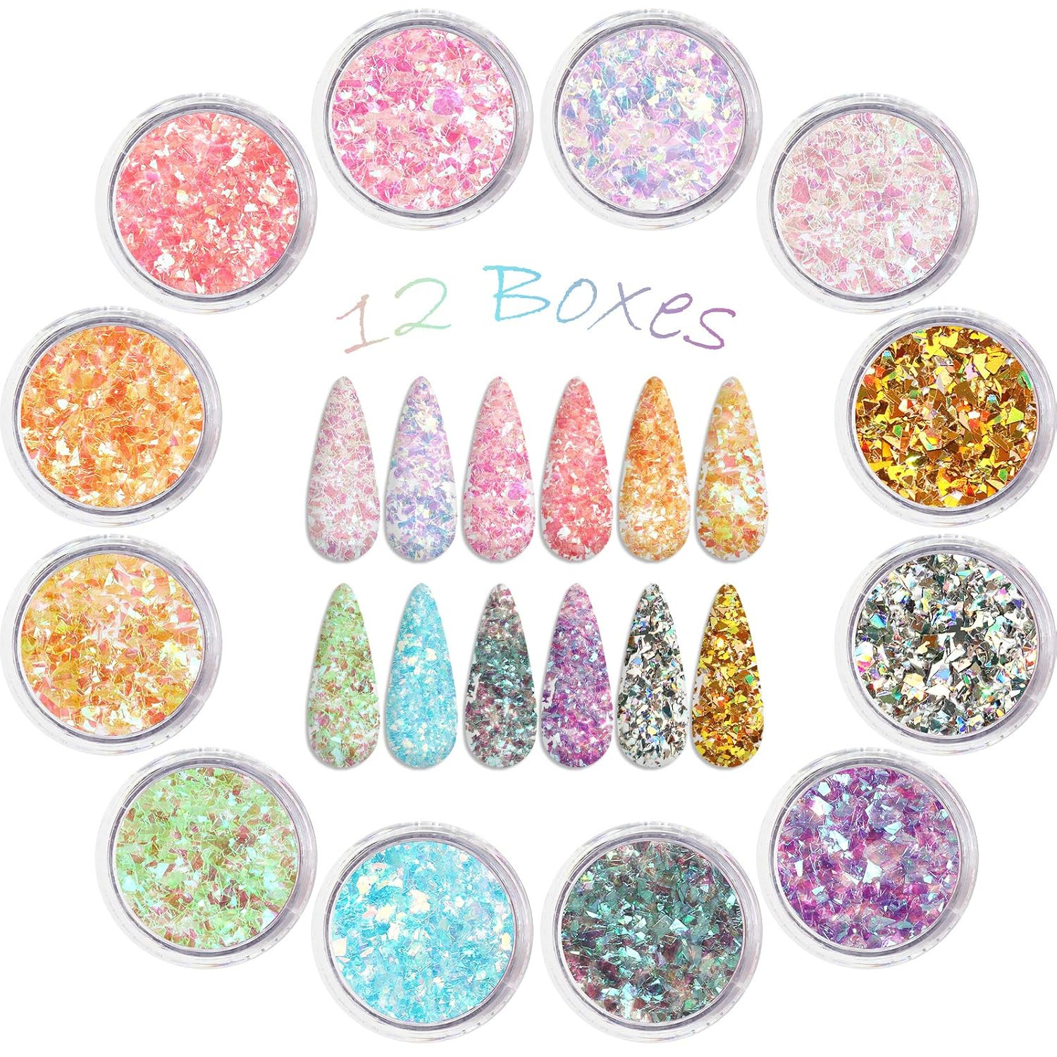 12 Colors Mermaid Nail Chunky Glitter Ultra-Thin Fluorescent Glass Paper Irregul