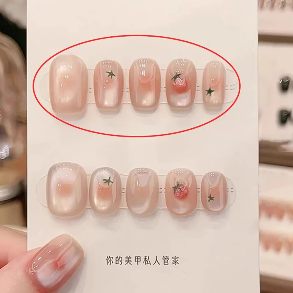 10Pcs Handmade Press on Nails Short Square Round Cat Eyes Sequins Diamond Bow