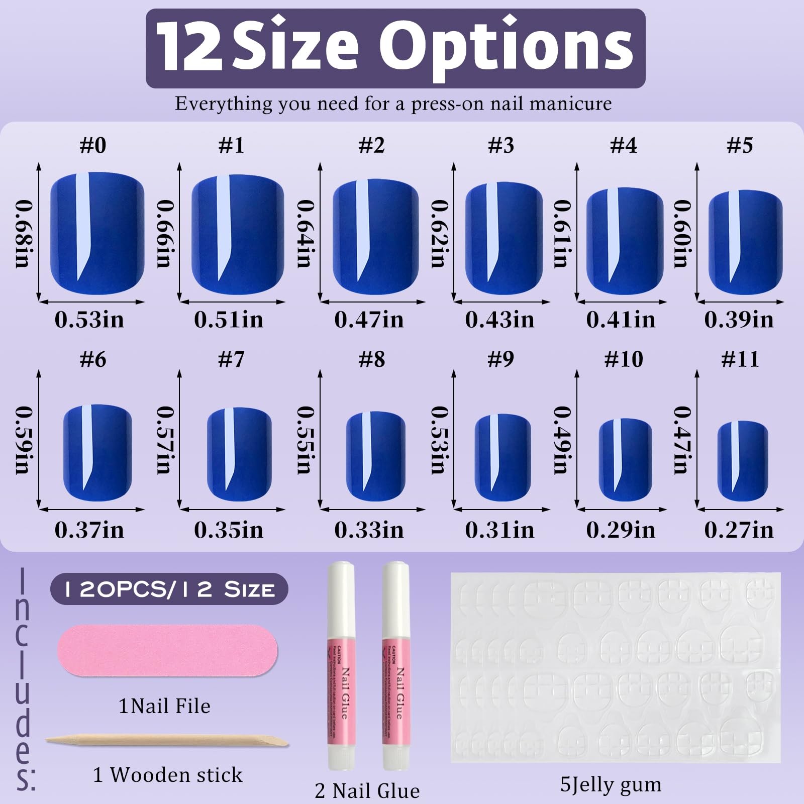Royal Blue Press on Nails Short Square,120Pcs Glossy Royal Blue Fake Nails Fu…