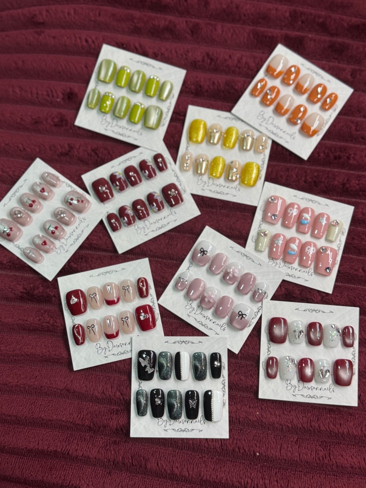 GRAB BAGS 4 pairs RANDOM DESIGN HANDMADE NAILS 3D collection sz Medium Short LOT