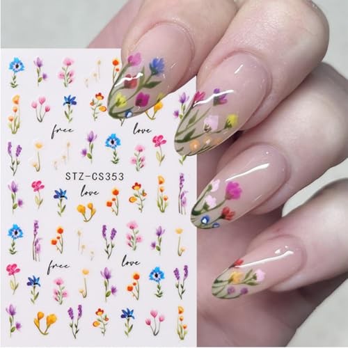 8 Sheets Spring Nail Stickers 3D Self-Adhesive Flower green nail stickers-11