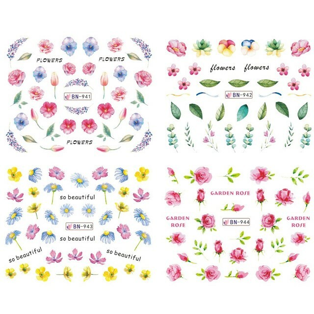 Nail Art Water Transfer Sticker Feather Rose Daisy Flower Leaves Floral Decals