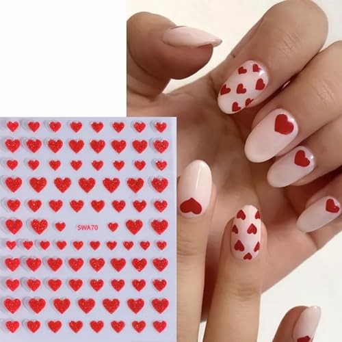 Valentine’s Day Nail Stickers Glitter Heart Nail Art Stickers 6PCS Heart -04