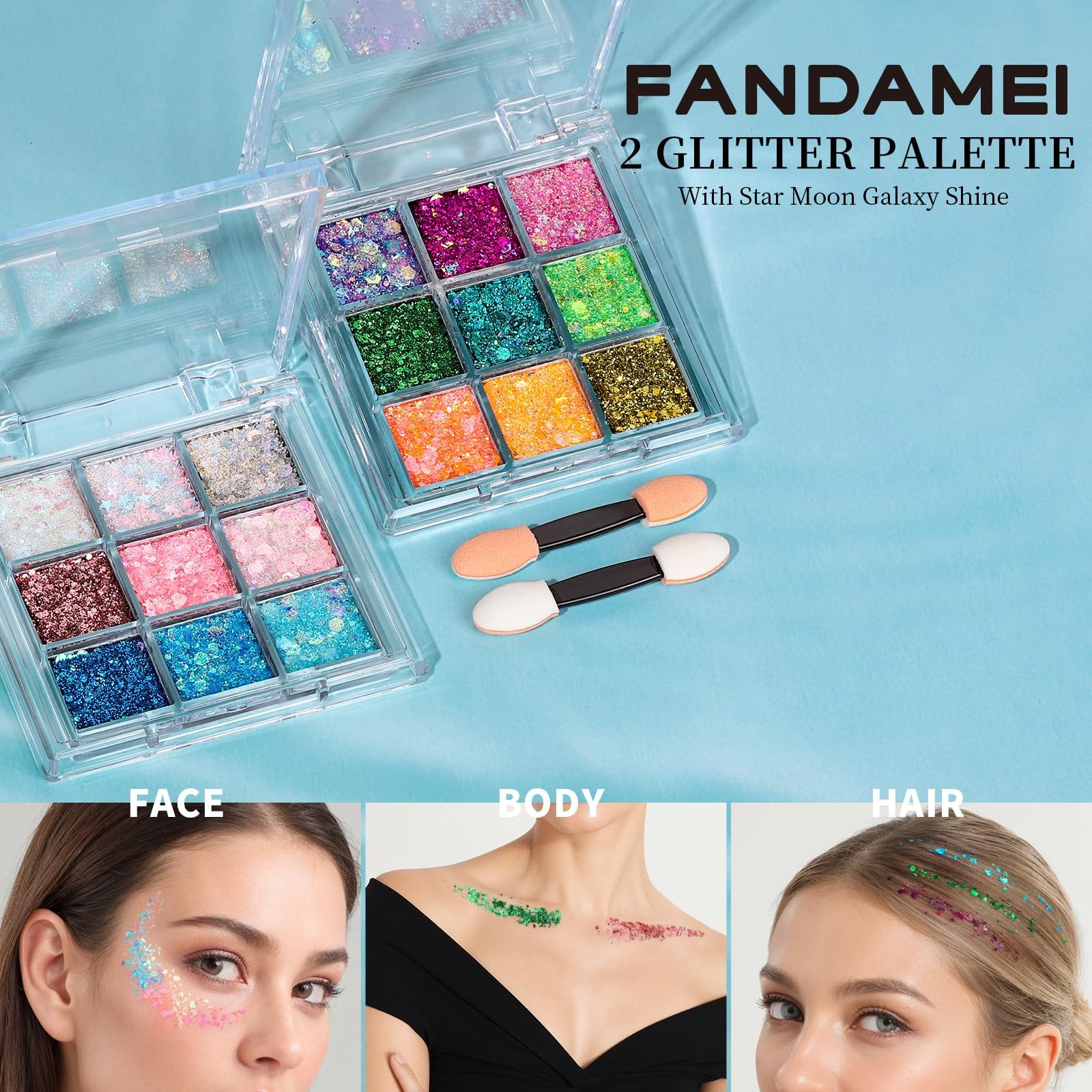 2 PCS 18 Color Face Body Hair Chunky Glitter Gel Kid Women Rave Concert Paint