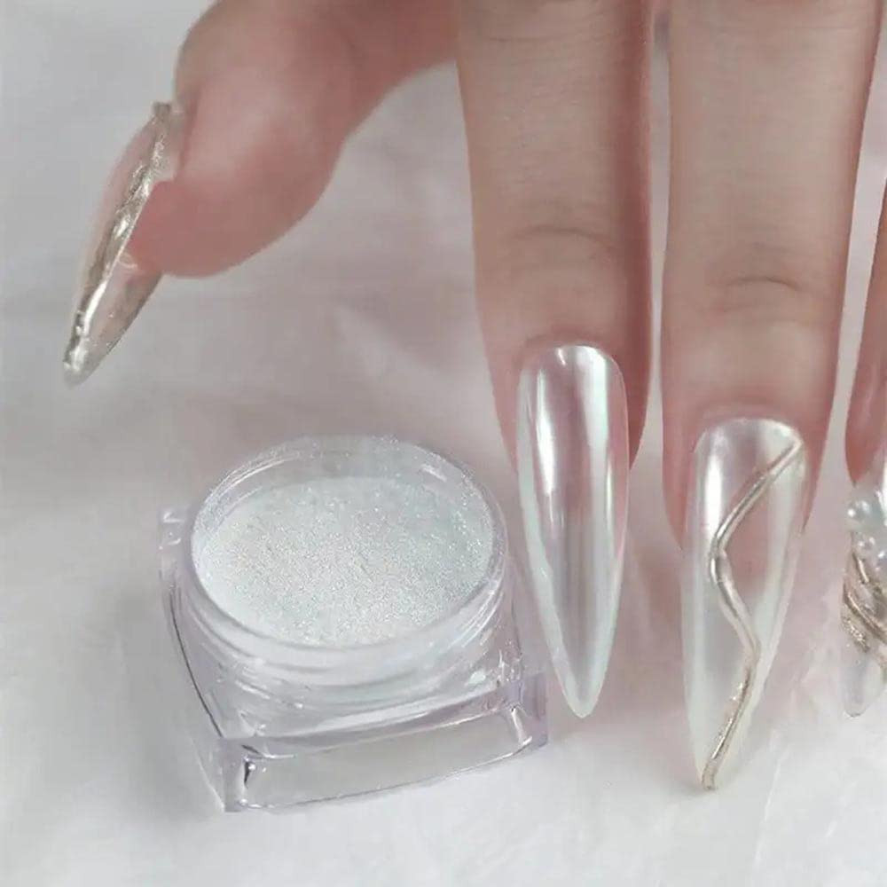2 Boxes of White Pearl Chrome Nail Powder – Aurora Magic for Dazzling Manicures