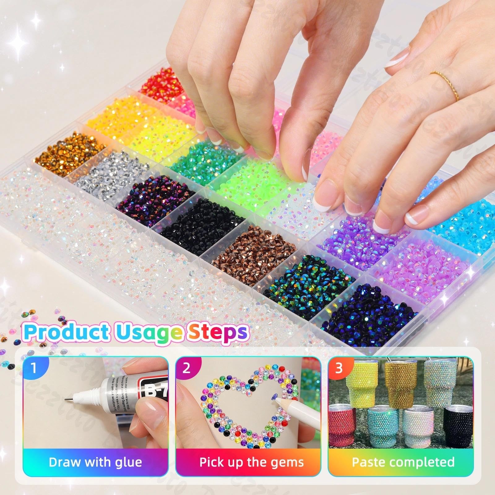 32000Pcs Resin Rhinestones Kits with Tools for Bedazzling, Colors 3MM Flatbac…