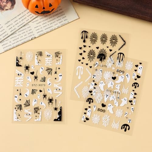 6 Sheets Halloween Nail Art Stickers 3D Self Adhesive Cute Nail Style 3