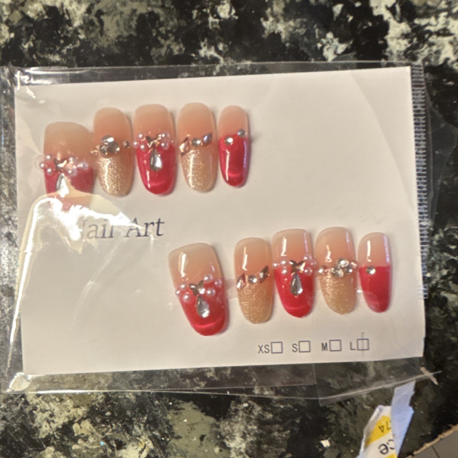 Red Gold Nude 3D Shiny Medium Square Press-On Nails Nail Art Set