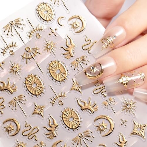 5D Embossed Bohemian Style Nail Stickers Gold Nail Art Star Nail Art Stickers-8