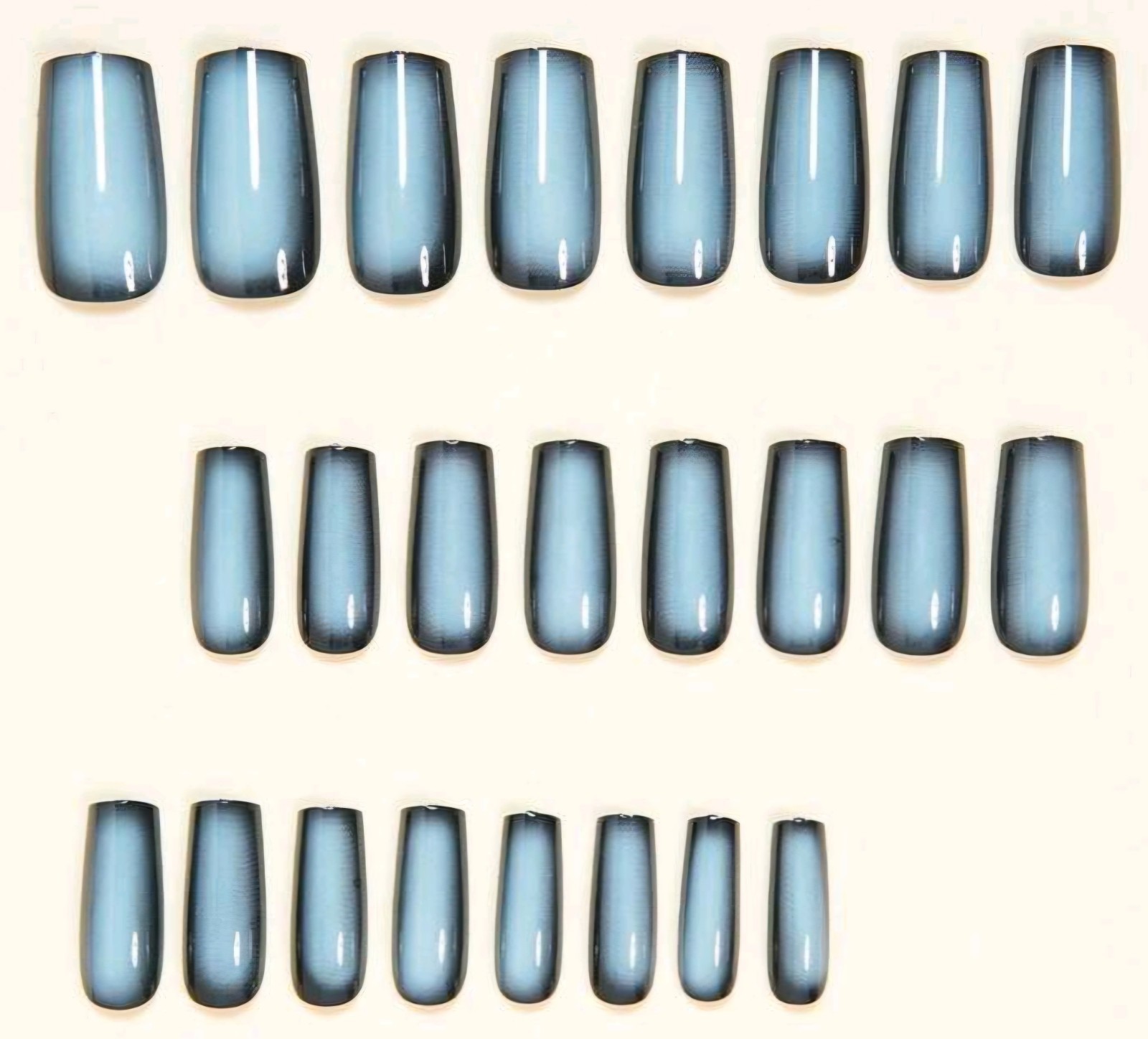 Press-On Nails Gray-Blue French Styled Ombre Medium/Long Coffin Shaped
