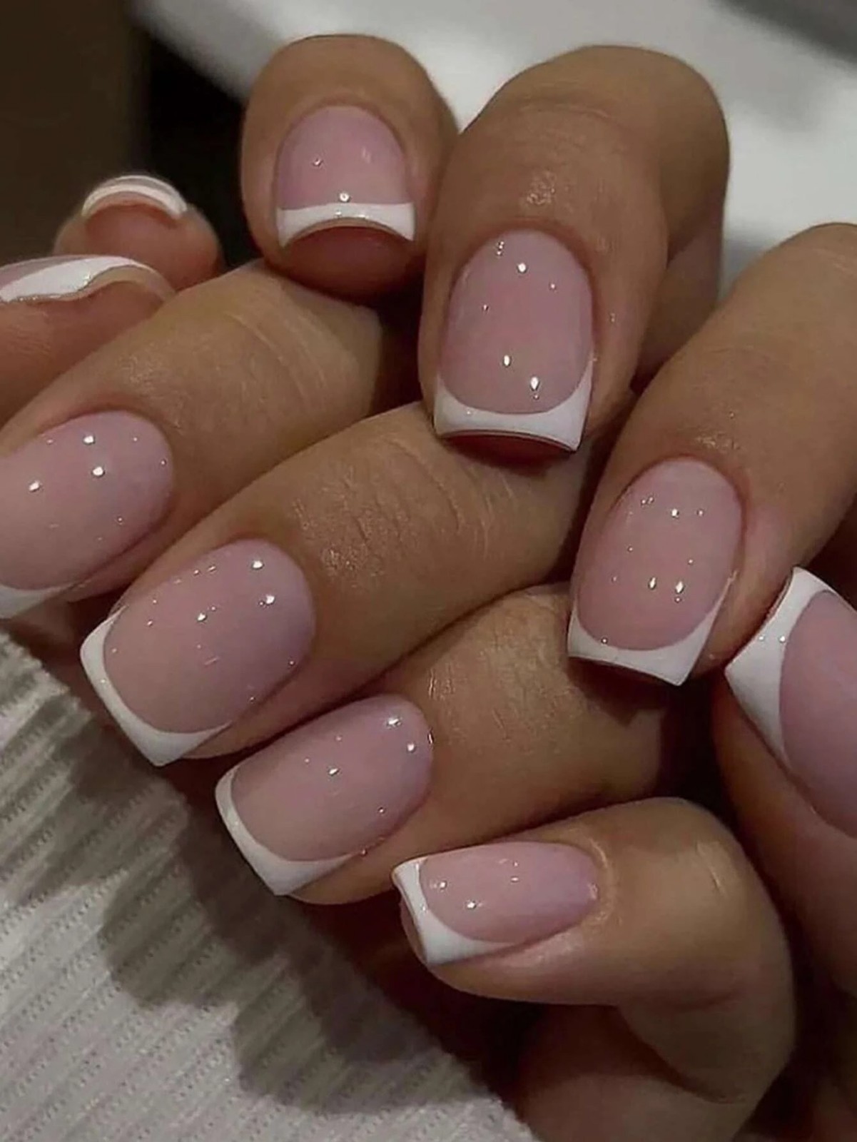 24 Natural French Tips Press-On Nails Fast French Real Short Modern Square Pink