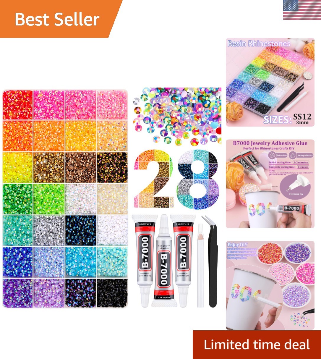 Complete Bedazzling Kit: 38,000 Jelly 3mm Gems + Glue for Stunning Art Creations