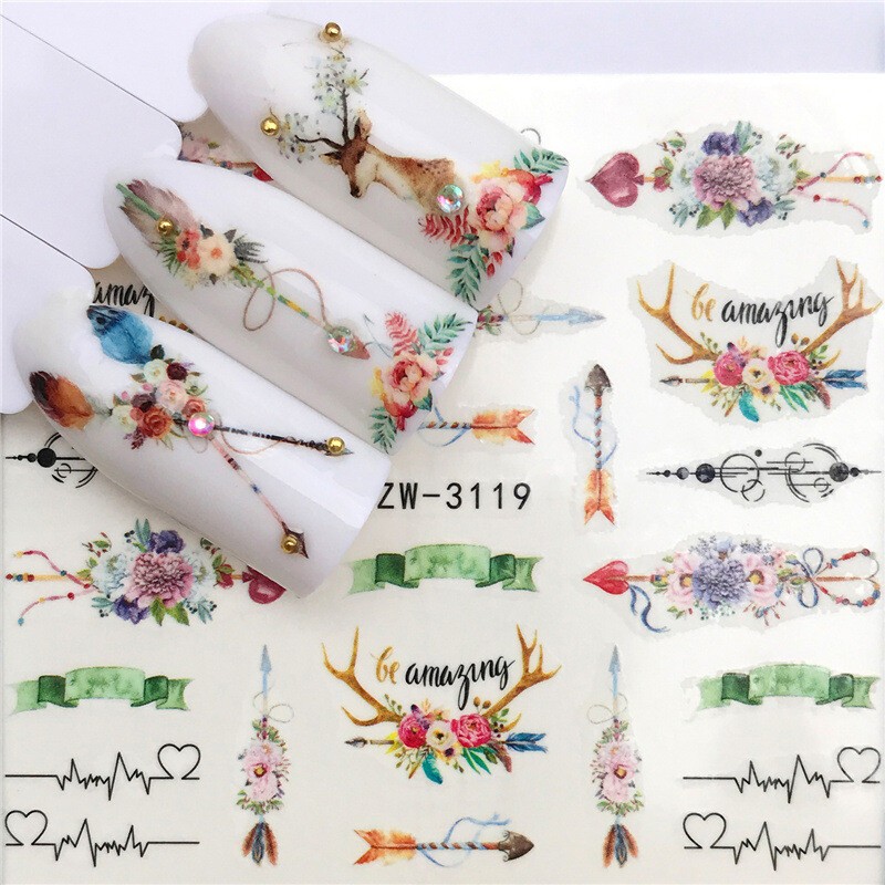 2 Sheets Nail Water Decals Flower Birds Slider Transfer Nail Art Stickers Tips✔