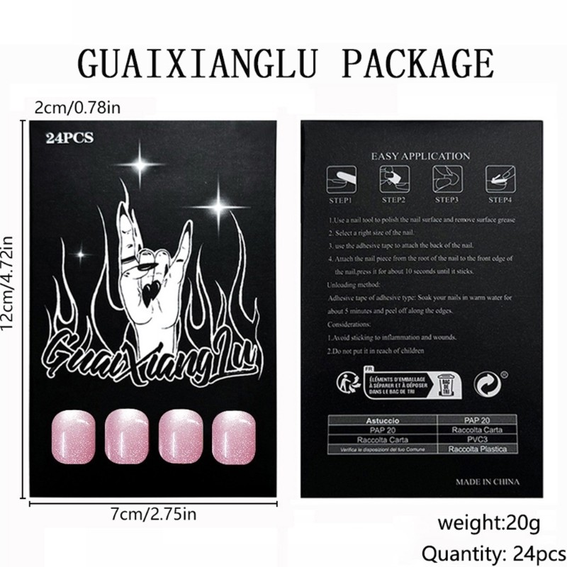 24Pcs Glitters Cats Eye Press on Nail Square Fake Nail Full Cover Glues on Nail