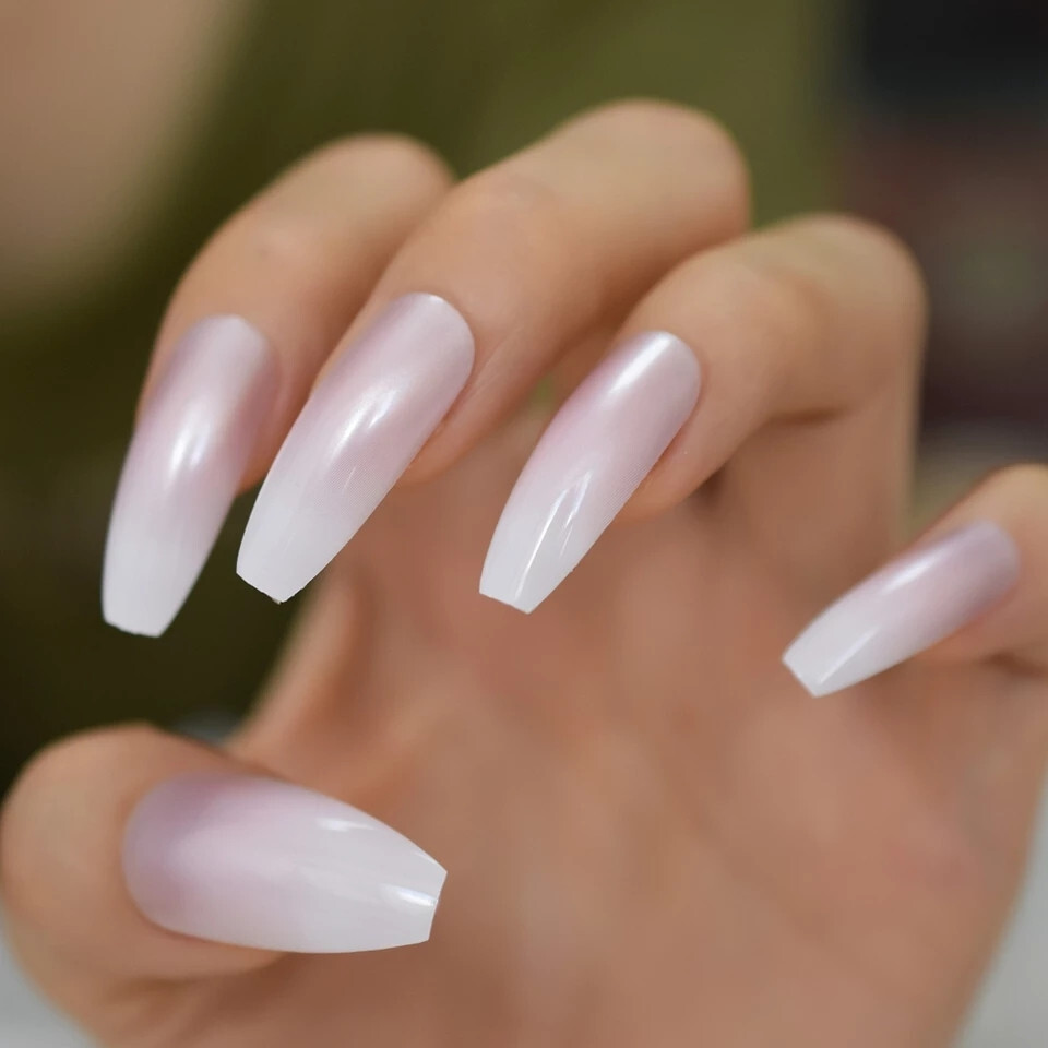 24 Pearl Ombre French New Press on Nails Kit w glue satin pink white
