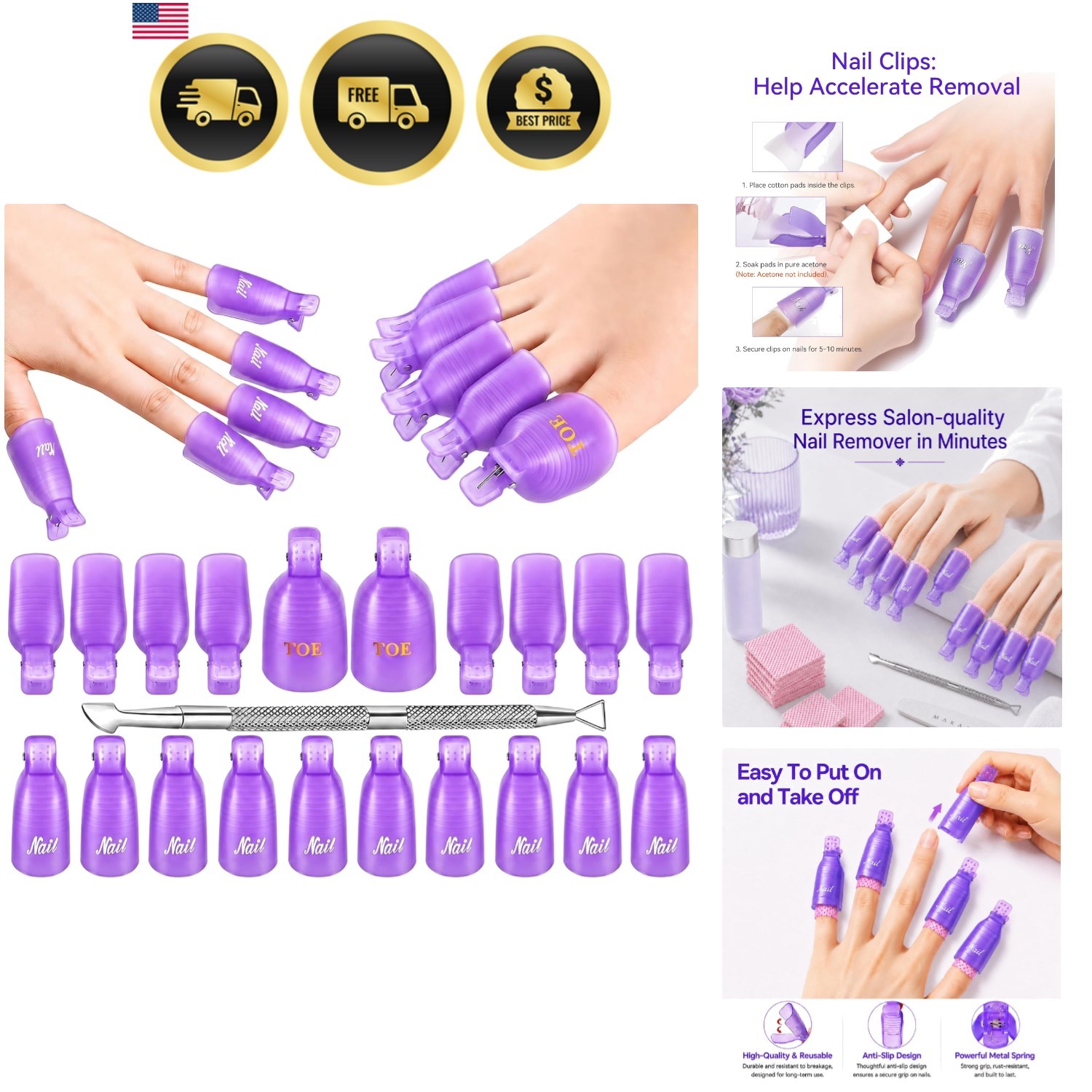 Nail Polish Remover Clips Kit, 20PCS Reusable Nail Soak Off Clips for Fingers…