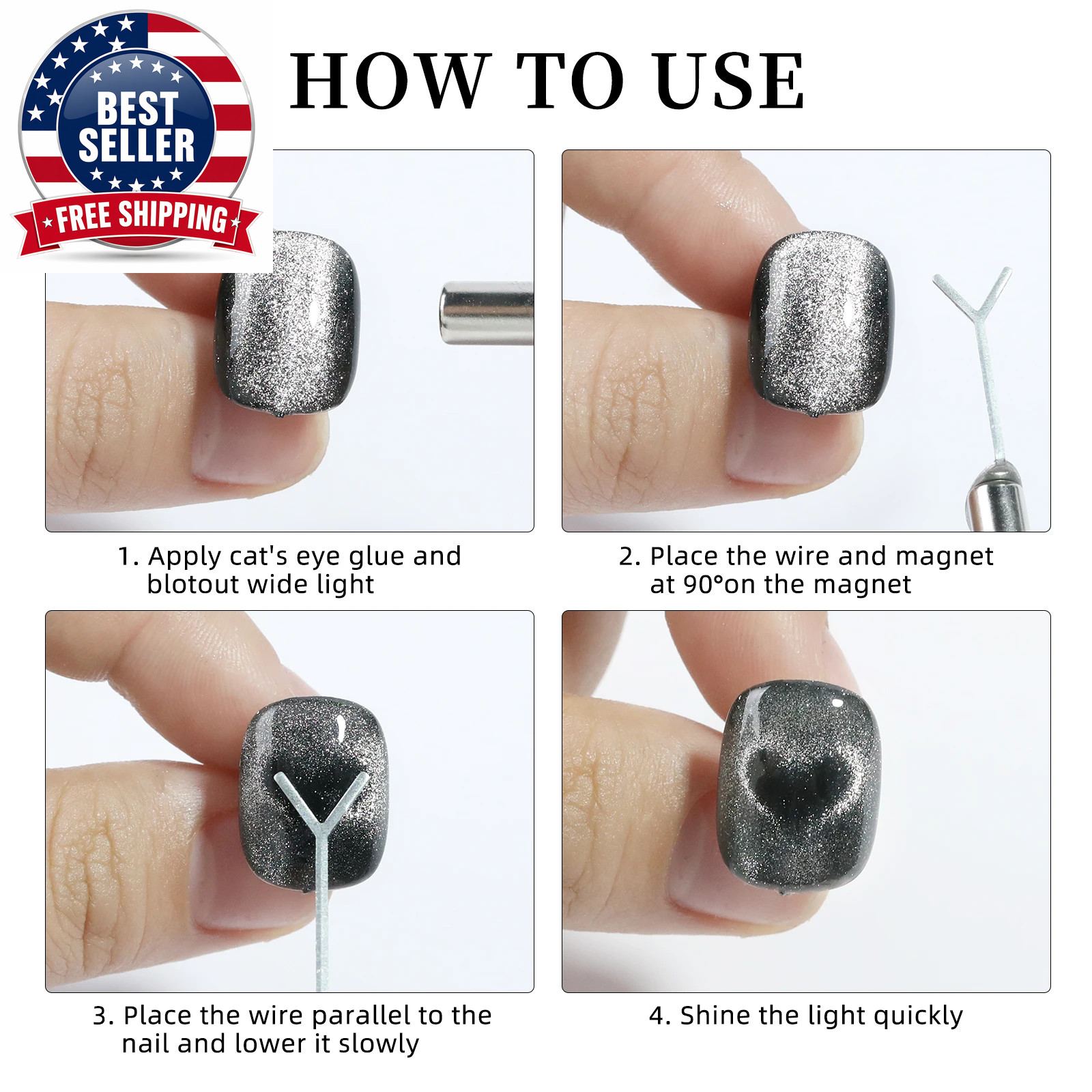 4Pcs Nail Art Magnet Set with Iron Wire Cat’S Eye Magnetic Rod Strong Heart-Shap
