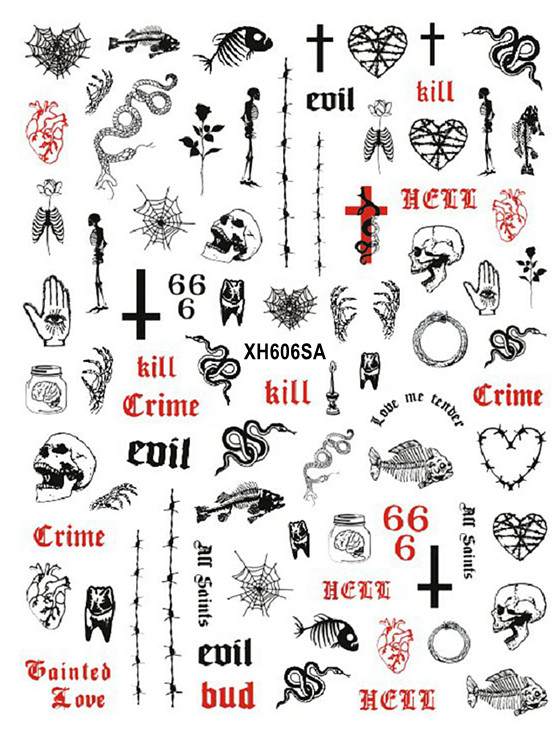 Nail Sticker Halloween Skull Ghost Snake Eagle Fear Cross Spider Web