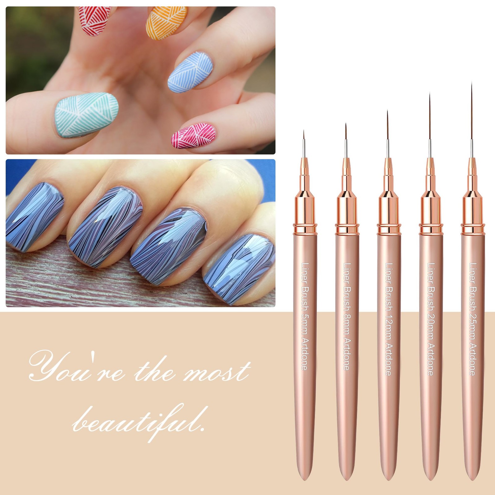 Artdone Metallic Nail Art Pens, Liner Brushes Set, 5PCS Copper Color