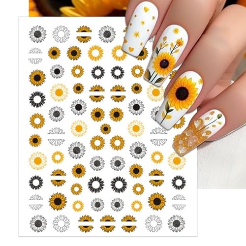 Sunflower Nail Stickers – Self-Adhesive Summer Floral Art Decals – 3D