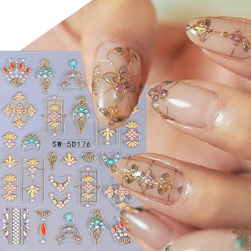 2 Sheets Bohemian Style Nail Decals Embossed Star Nail Art Star Nail Stickers