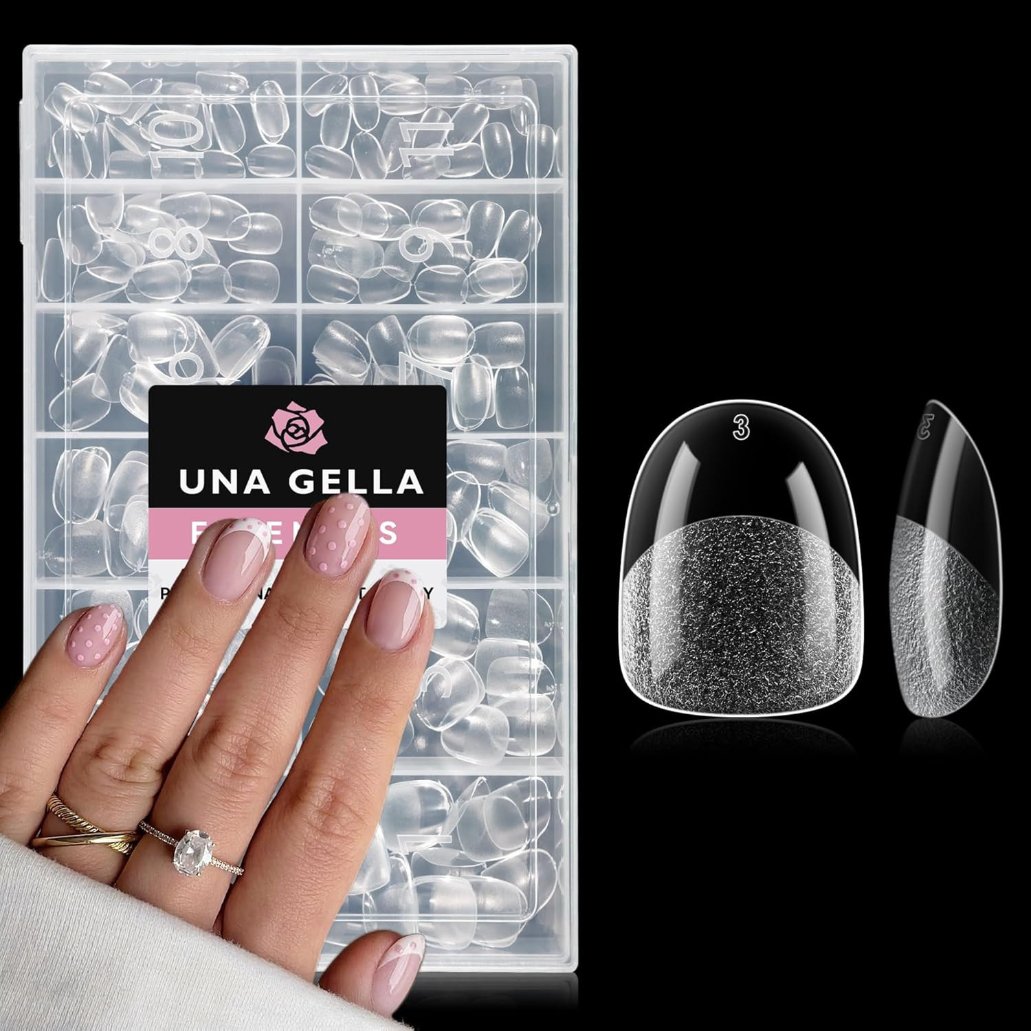 Extra Short Oval Nail Tips, Pre-Etched round Clear Fake Nails 216Pcs Soft Gel Ac
