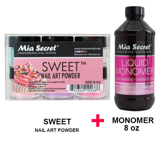 Mia Secret Monomer 8 oz with Sweet 6 Colors Set Nail Art Powder