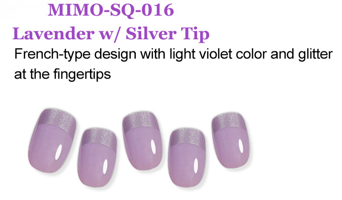 MIMO Press-On Nails Square – Lavender with Silver Glitter Tip, 24pcs Reusable
