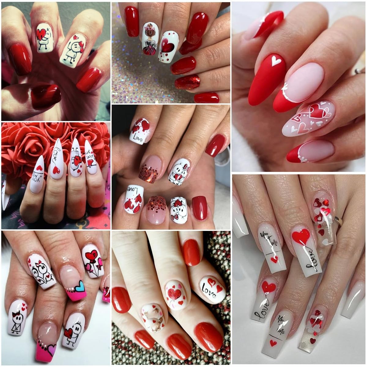 8Sheets Valentine’s Day Nail Art Stickers 3D -Adhesive Nail Decals Valentines…