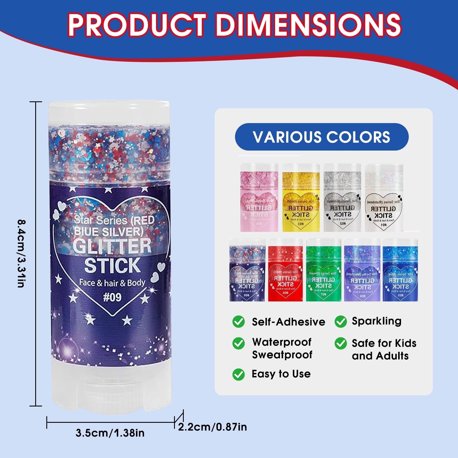 4th of July Glitter Stick, Body Glitter Stick,Mardi Gras ,Sparkling Hair Glit…