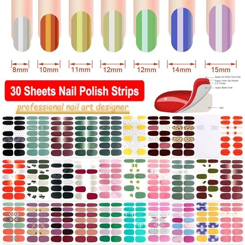 420 Pieces 30 Sheets Nail Wraps with Nail File Nail Polish Strips Glitter Kit1