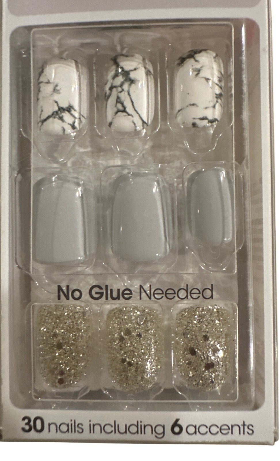 Impress YEAH BOY 30 Nails Short Squoval Marble+Glitter+Glossy Grey+Gold+White