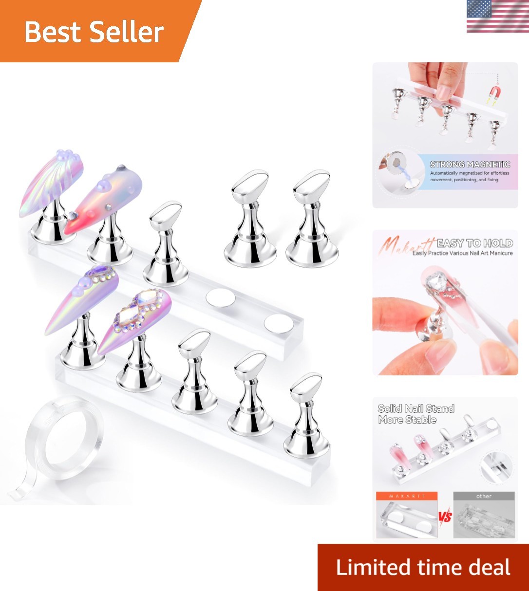 Beginner Friendly Acrylic Nail Art Holder with Magnetic Stability & Tape Support